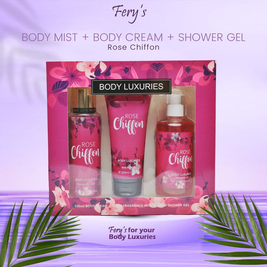 ROSE CHIFFON GIFT SET ( 250ML FRAGRANCE MIST + 200 ML BODY CREAM + 350 ML SHOWER GEL )