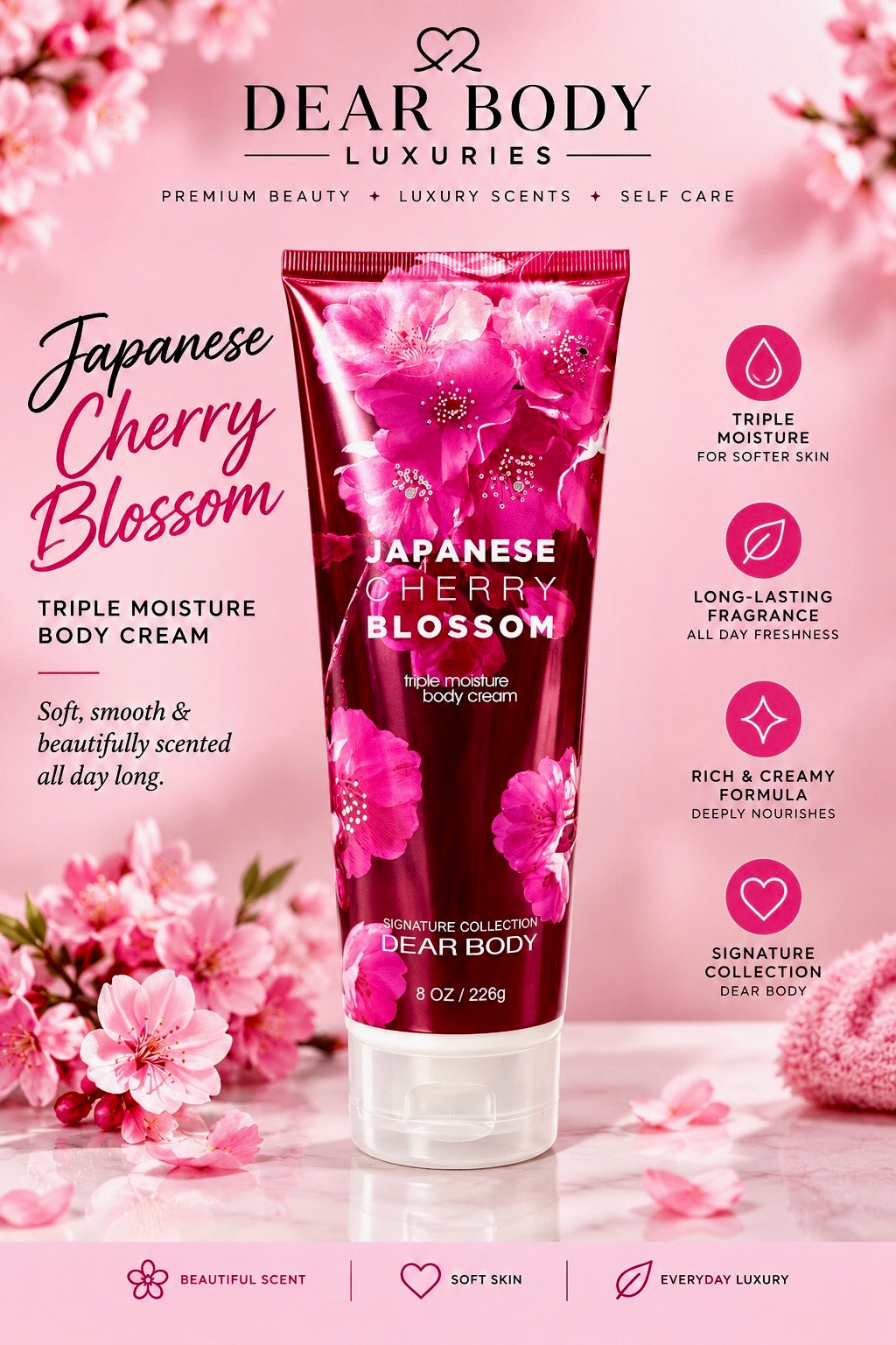 JAPANESE CHERRY BLOSSOM BODY CREAM 8FL OZ / 226g